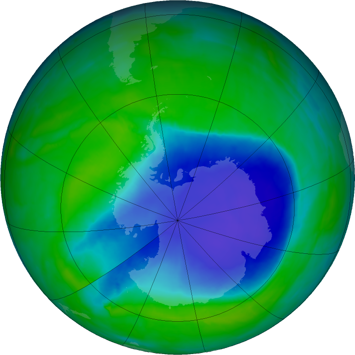 Antarctic ozone map for 28 November 2015